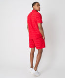 Diamond Plate Towel Color Blocked Short Sleeve Button Down Shirt - Red