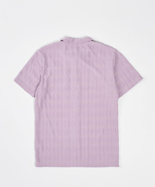 Diamond Plate Towel Color Blocked Short Sleeve Button Down Shirt - Mauve