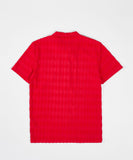 Diamond Plate Towel Color Blocked Short Sleeve Button Down Shirt - Red