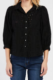 Teehan 3/4 Puff Sleeve Button Down Eyelet Shirt