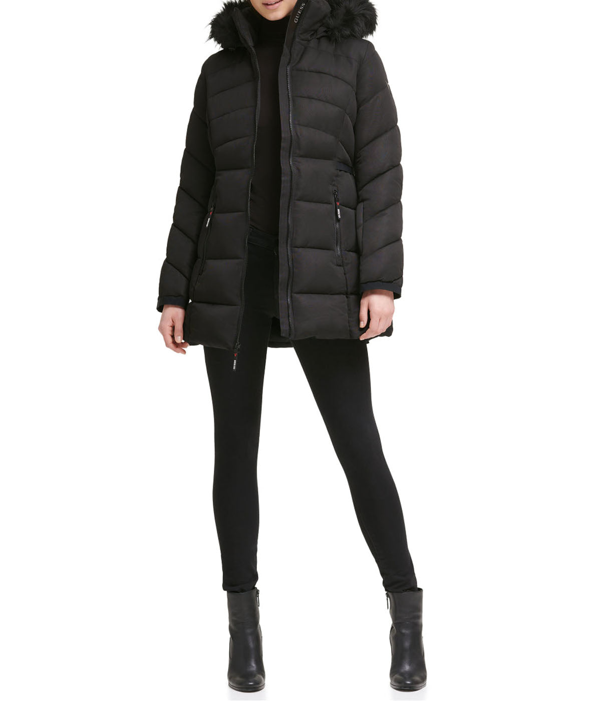 Faux Fur Trim Puffer Jacket 1 Black