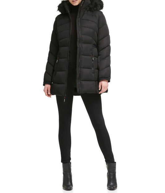 Faux Fur Trim Puffer Jacket 1 Black