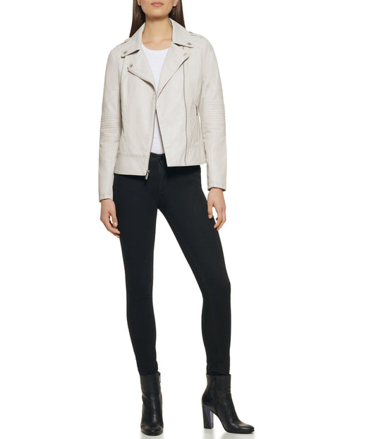 Faux Leather Asymmetrical Moto Jacket Stone