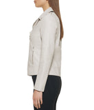 Faux Leather Asymmetrical Moto Jacket Stone