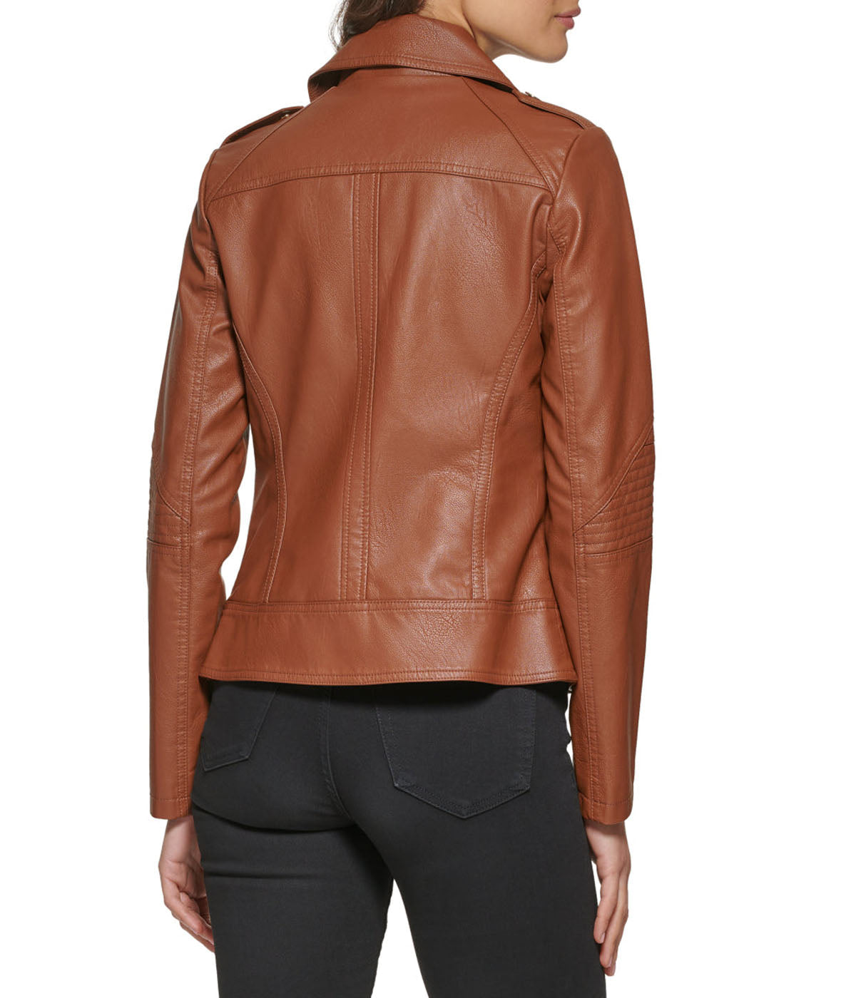 Faux Leather Asymmetrical Moto Jacket Cognac