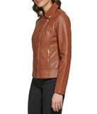 Faux Leather Asymmetrical Moto Jacket Cognac