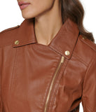 Faux Leather Asymmetrical Moto Jacket Cognac