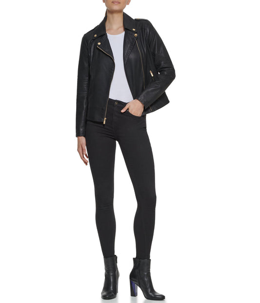 Faux Leather Asymmetrical Moto Jacket Black