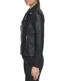 Faux Leather Asymmetrical Moto Jacket Black