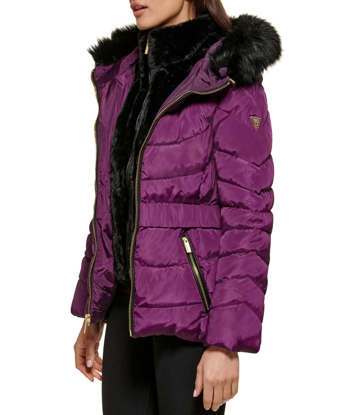 Faux Fur Trim Puffer Jacket 2 Eggplant
