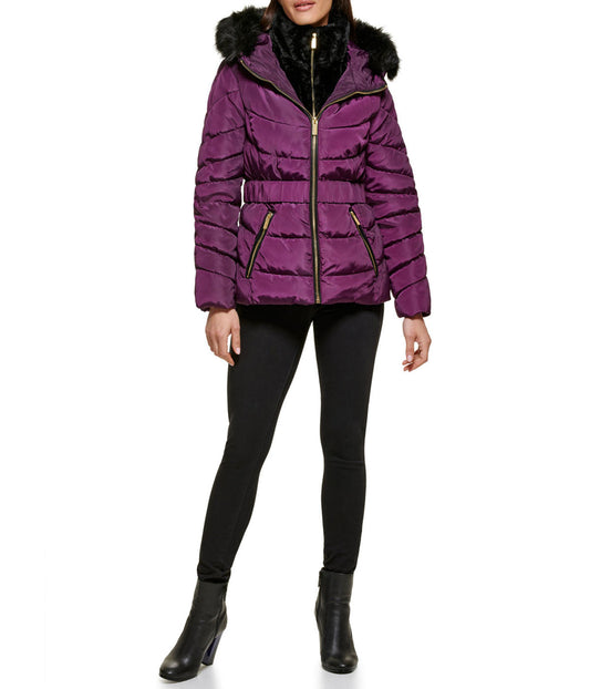 Faux Fur Trim Puffer Jacket 2 Eggplant