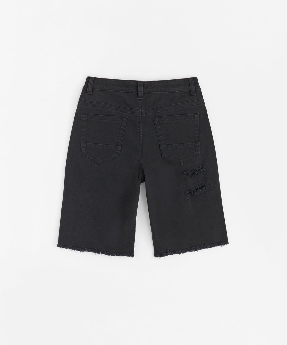 Destroyed Denim Shorts - Black
