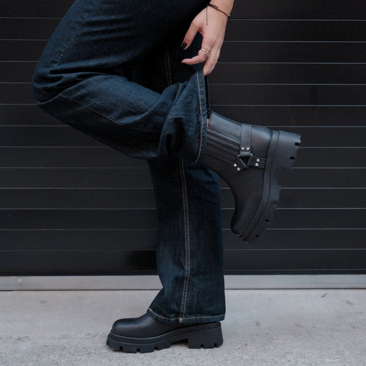 Amara Black Leather Bootie