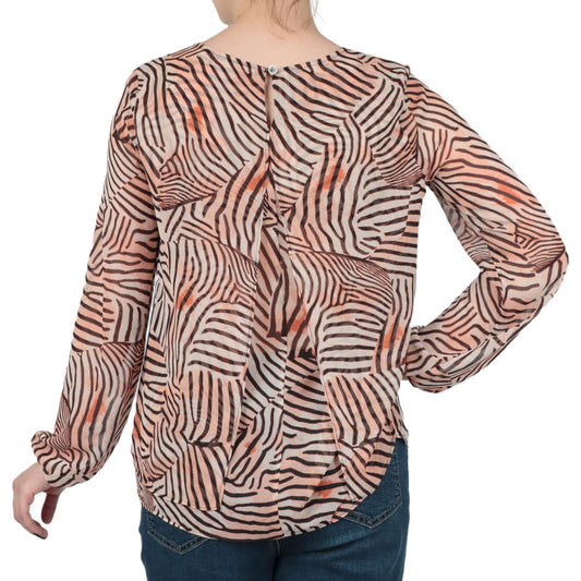 Double Layer Long Sleeve Blouse with Keyhole Back