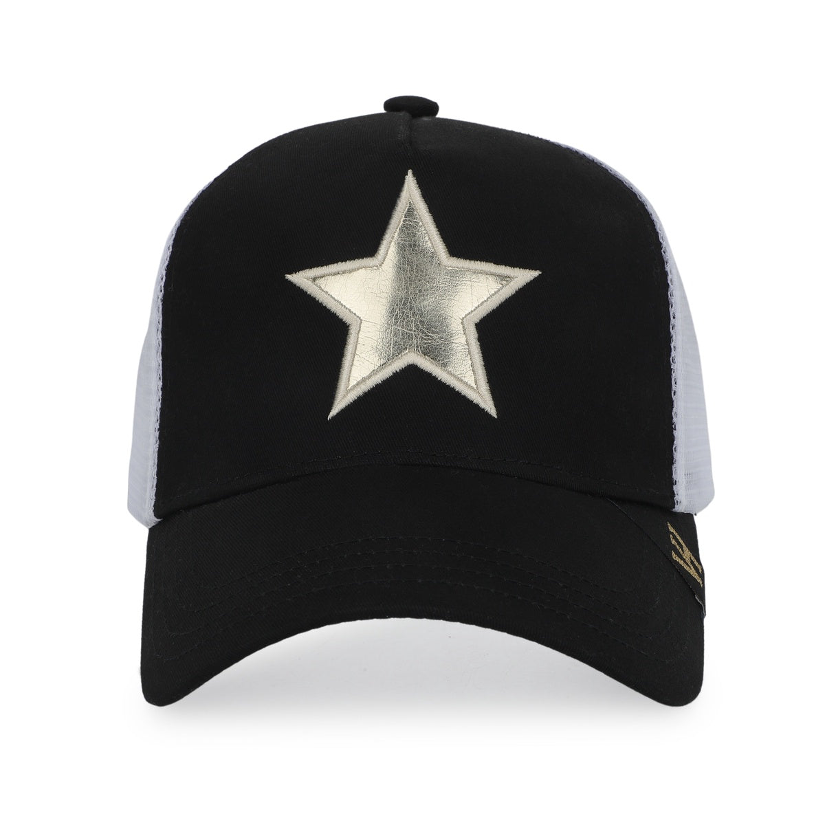 Vintage Havana Trucker Hat for Women – White Mesh & Black Canvas Adjustable Cap With Washed Gold Star