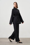 Mizalle Cinched Waist Shirt Jacket Black Apparel