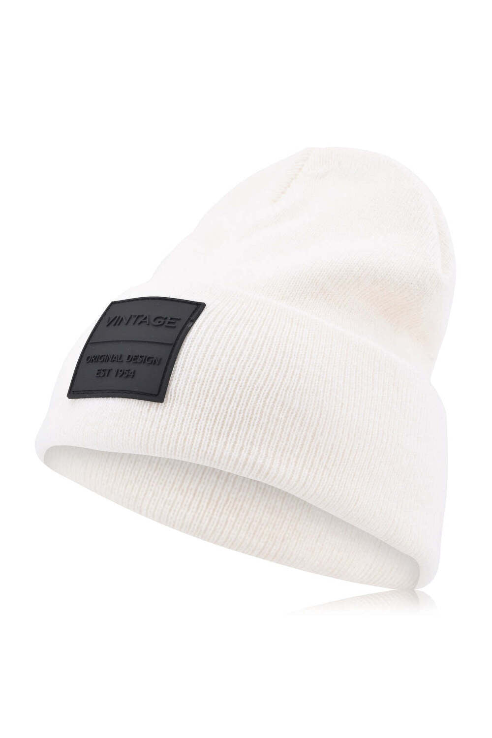Vintage Havana Vintage Havana Off White Beanie for Women & Men | Thick Cuffed Knitted Winter Hat Beanies Unisex Skull Caps| Vintage Logo Patch