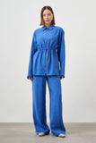 Mizalle Cinched Waist Shirt Jacket Blue Apparel