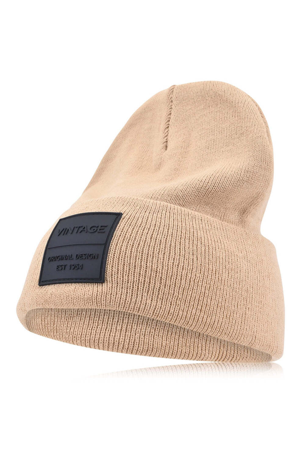 Vintage Havana Vintage Havana Beige Beanie for Women & Men | Thick Cuffed Knitted Winter Hat Beanies Unisex Skull Caps| Vintage Logo Patch