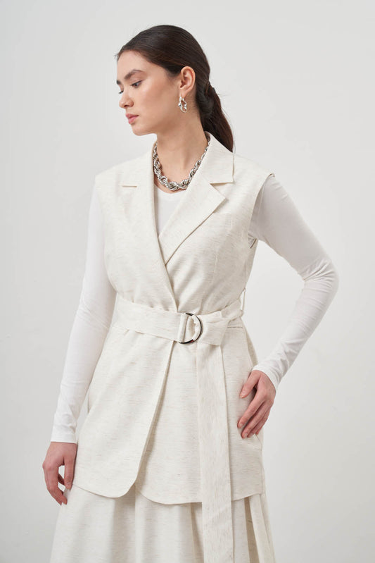 Mizalle Belted Vest Ecru Apparel