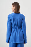 Mizalle Cinched Waist Shirt Jacket Blue Apparel