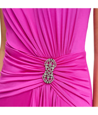 Sleeves High Neck Gown With Drape Front Berry