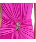 Sleeves High Neck Gown With Drape Front Berry