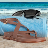 Elise Brown Flat Leather Sandal
