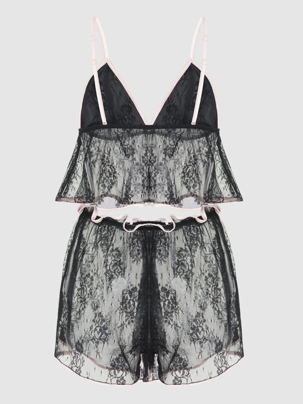 Rosalind Lace & Satin Trimmed Sleep Cami & Shortie - Black