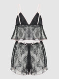 Rosalind Lace & Satin Trimmed Sleep Cami & Shortie - Black