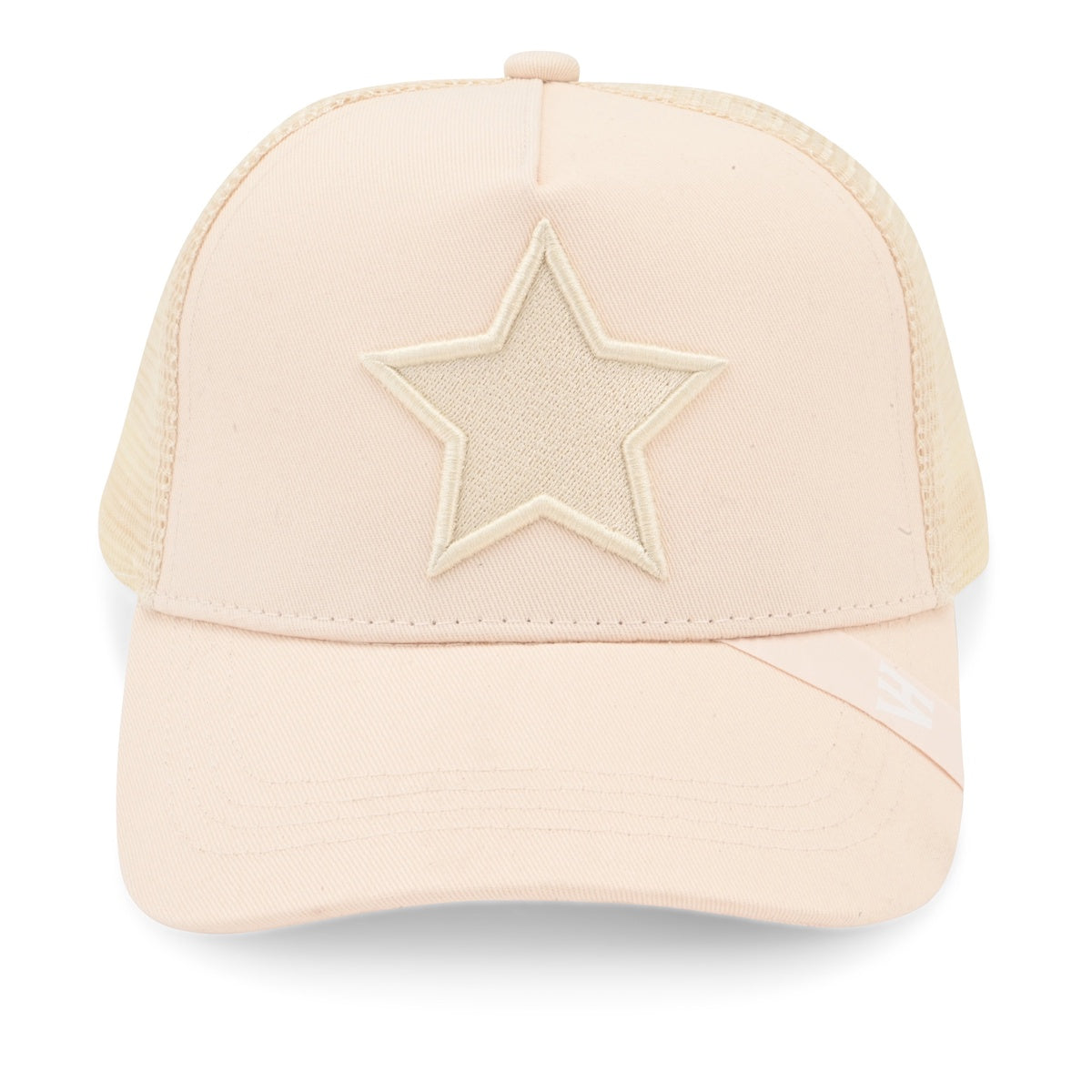 Vintage Havana Trucker Hat for Women & Men – Cream Beige Mesh & Canvas Adjustable Cap With Embroidered Star