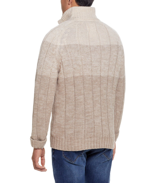 Ombre Cable Button Mock Neck Sweater Beige Marl