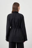 Mizalle Cinched Waist Shirt Jacket Black Apparel