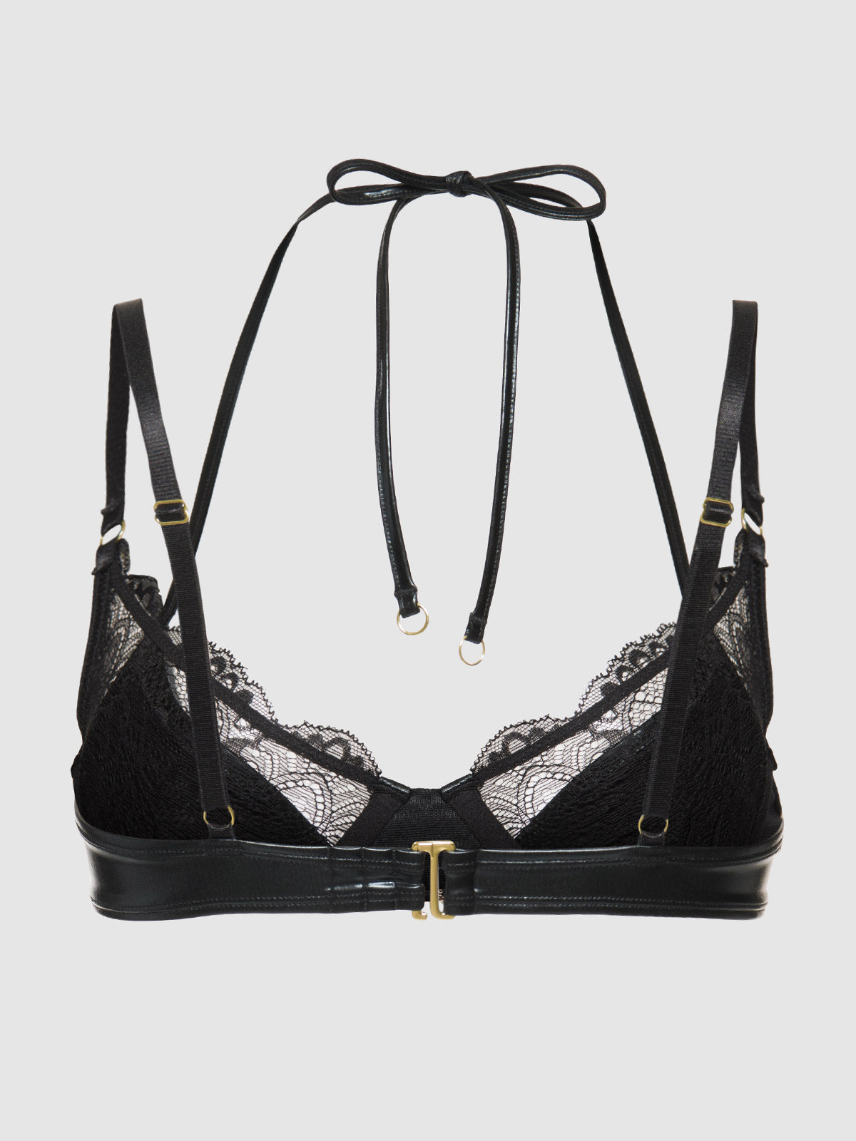 Onyx Leather & Lace Underwire Swim Top - Fredricks of Hollywood