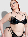 Onyx Leather & Lace Underwire Swim Top - Fredricks of Hollywood
