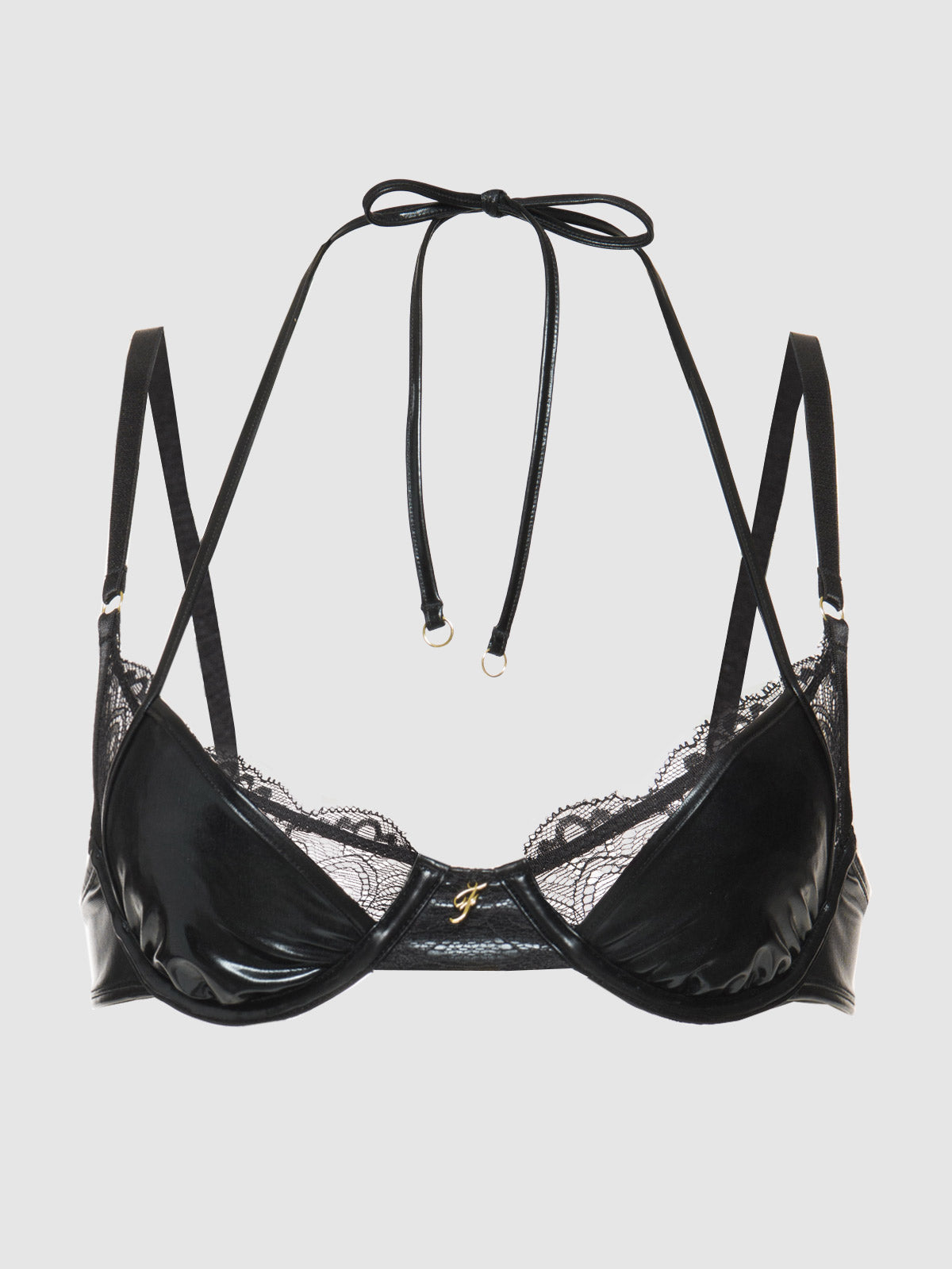Onyx Leather & Lace Underwire Swim Top - Fredricks of Hollywood