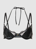 Onyx Leather & Lace Underwire Swim Top - Fredricks of Hollywood