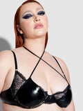 Onyx Leather & Lace Underwire Swim Top - Fredricks of Hollywood