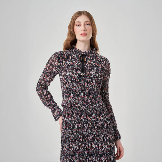 Long Sleve Printed Midi Dress