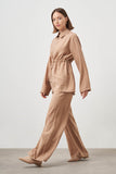 Mizalle Cinched Waist Shirt Jacket Beige Apparel