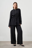 Mizalle Cinched Waist Shirt Jacket Black Apparel