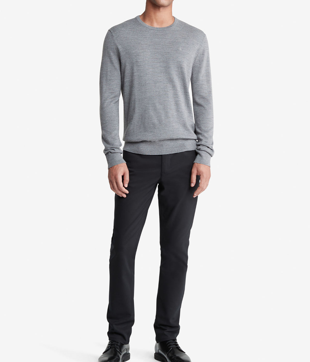 Long Sleeve Solid Extrafine Merino Crew 14Gg Gray