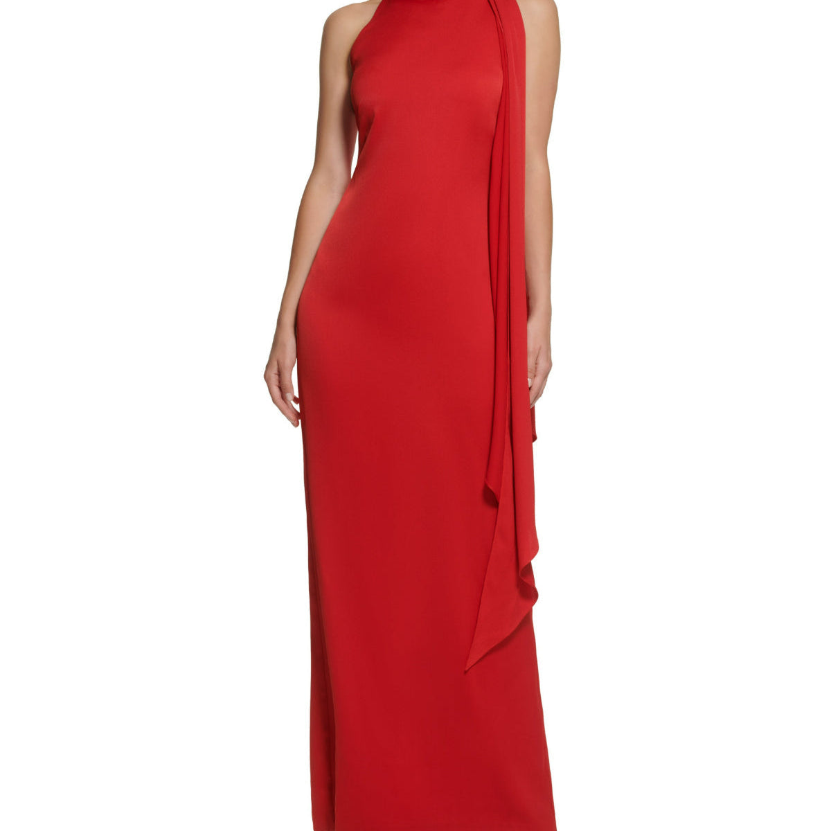 Sleeveless Tie Halter Neck Ruffle Satin Gown