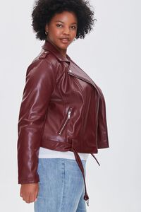 BURGUNDY Plus Size Faux Leather Moto Jacket, image 2