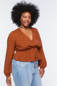 ROOT BEER Plus Size Shirred Puff Sleeve Top, image 3