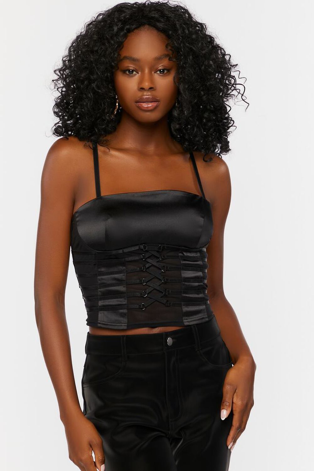 Strappy Satin Cropped Cami, image 1