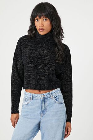 Metallic Turtleneck Cropped Sweater