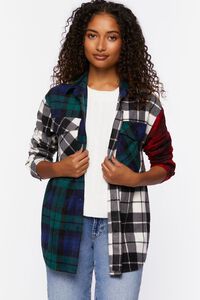 BLUE/MULTI Reworked Mixed Plaid Flannel Shirt, image 1