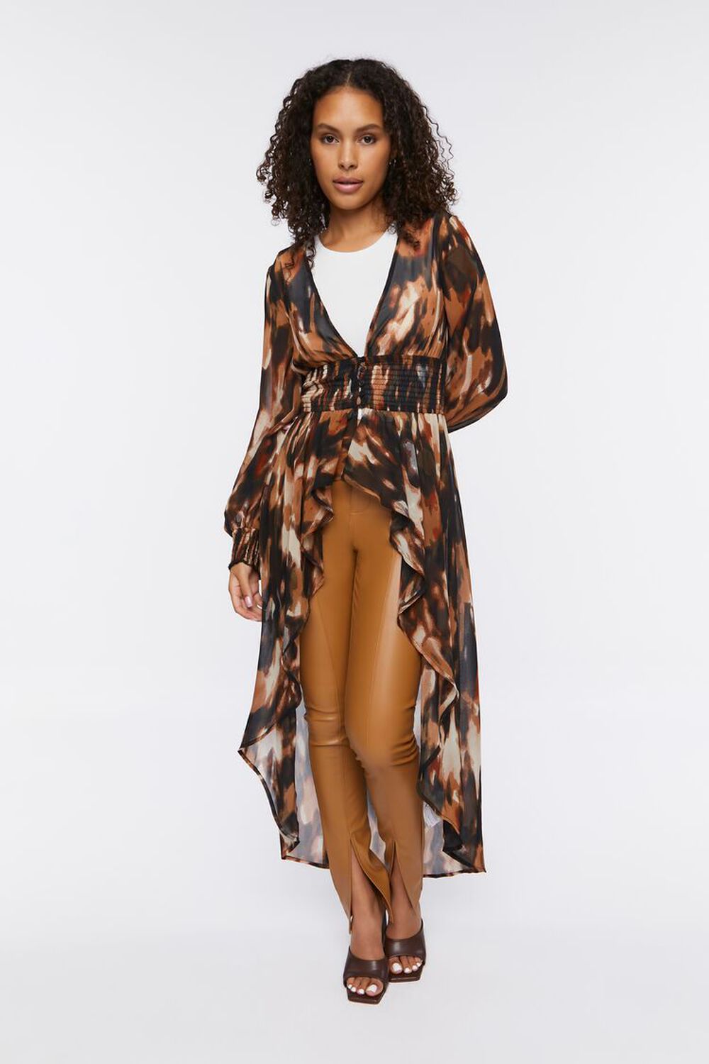BROWN/MULTI Abstract Print Duster Tunic, image 1