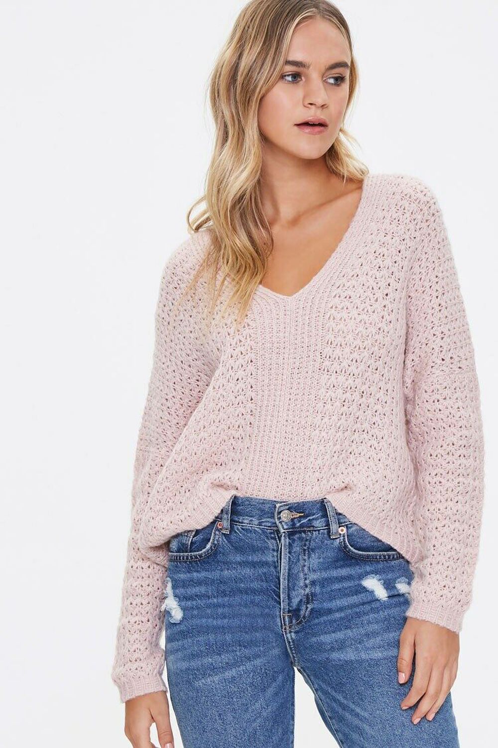 Open-Knit Dropped-Sleeve Sweater, image 1